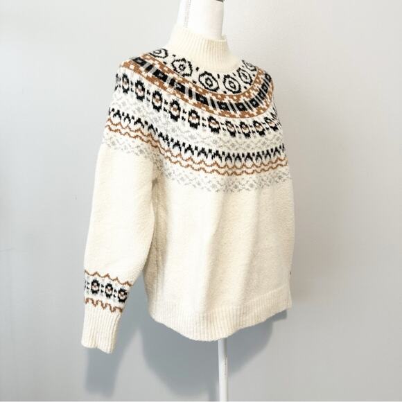 Cupcakes and cashmere fair isle ivory sweater super soft cozy size large turtle - Picture 2 of 7